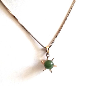 Authentic ANTIQUE Simulated Jade Gold Plated Pendant w/ Gold Plated 18" Chain