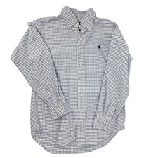Ralph Lauren Button Down Shirt Boys 10 White Blue Check Preppy Academic Classic