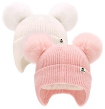 FURTALK Baby Toddler Winter Hat Pom Beanie Girls 6-24 Months, White pink