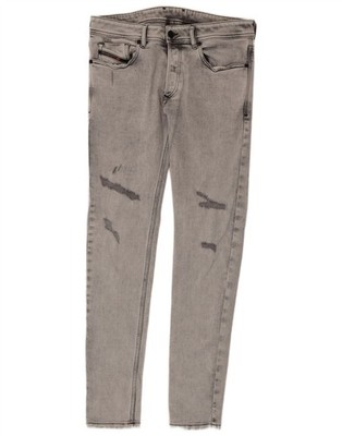 Diesel Mens Sleenker-x Distressed Slim Skinny Jeans W32 L32 Grey Cotton BA35