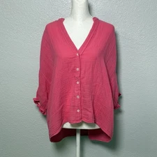 XIRENA Alyss Cotton Gauzy Hot Pink Blouse Ruffle Shirt Top Size Small Flowy