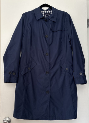 Lands End Womens Large 14-16 Blue Belted All Weather Raincoat Trench Coat