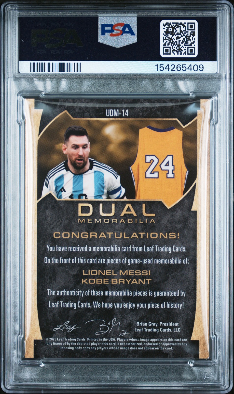 2022 LEAF ULTIMATE ULTIMATE DUAL MEMORABILIA KOBE BRYANT/LIONEL MESSI 4/15 PSA 8 view 2