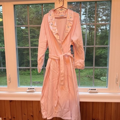 Vintage Erika Taylor Pink Bathrobe Embroidered Satin Collar Zeroproof Fleece XL