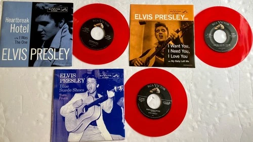 ELVIS PRESLEY Lot of 3 RED VINYL MINT USA 45's &  Picture sleeves