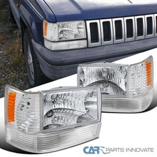 Fits 93-96 Jeep Grand Cherokee Clear Lens Headlights Bumper Corner Lamps Pair