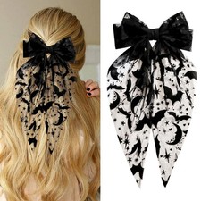Gothic Hair Clips Large Black Bat Hair Bows for Women Halloween Accessories with