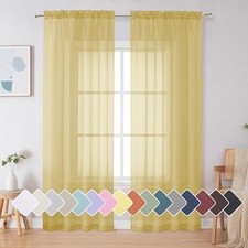 Sheer Curtains 84 Inches Long, Light Filtering 42"W x 84"L Pack of 2 Yellow