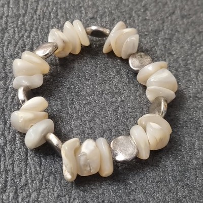 Designer Moon C Paris Cream Agate Stone  Silver Plated Bead Elasticated Bracelet