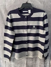 Georgetown Hoyas Women’s Sweater Large Merino Wool NWT Navy Gray Button Down