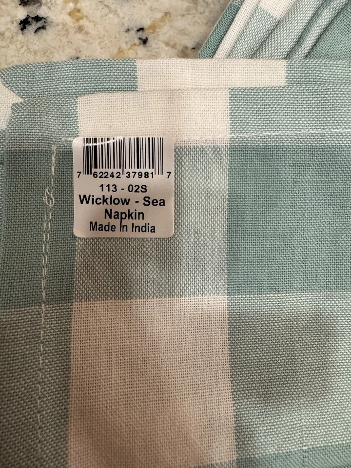 Park Designs Set Of 6 Napkins Wicklow-Sea Seafoam Green Ivory New - Image 4 of 4