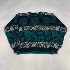 Vintage Knitted Jumper Abstract Patterned Grandad Knit Sweater Men's Xl