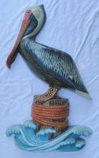 Pelican Sea Bird On Pole 17" tall Wall Mount Sculpture Plaque Nautical Decor
