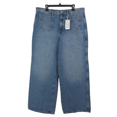 Mango MNG Wide Leg Baggy High Rise Blue Denim Jeans Womens 46 14