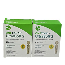 LOT OF 2 - One Touch UltraSoft 2 Lancets Fine 30 Gauge 2 x100 Count EXP 2028 
