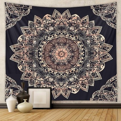 Tapzen Boho Mystic Mandala Wall Hanging - Ethnic Vintage 40''L x 30''W, Black 