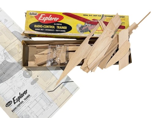 Vintage Guillow Explorer 56" Wingspan Model Airplane Partial Kit Unbuilt in Box