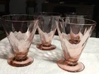 Vintage Morgantown PALM OPTIC Pink Glass Tumbler (s) LOT of 4 Cone Footed!