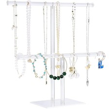 Acrylic Jewelry Display Stand 2-Tier Hanging Organizer Holder for Necklaces