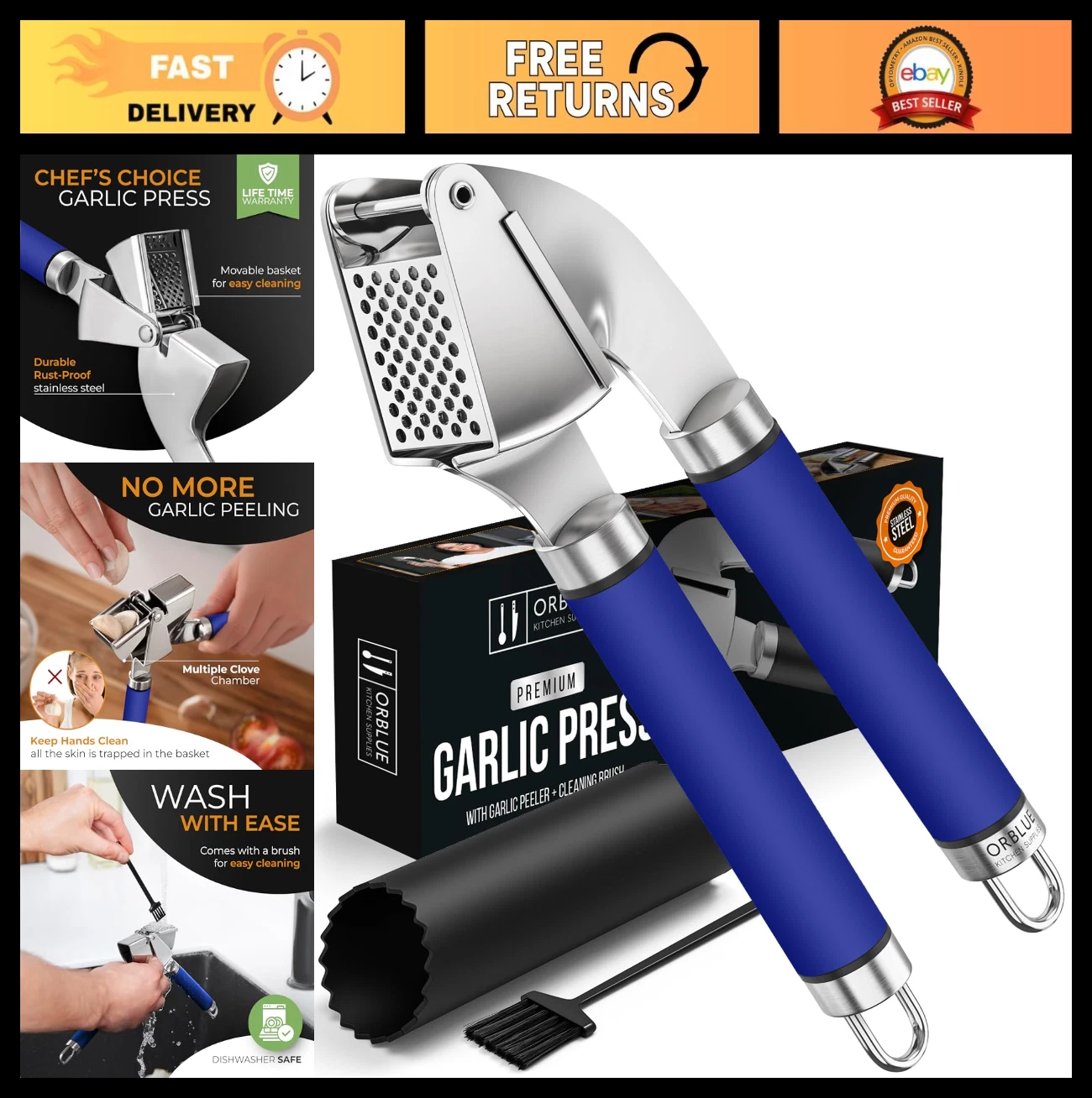 Stainless Steel Garlic Press & Peeler Set - Professional Grade, Easy Clean, Rust