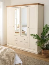 Hanna 4 Door 2 Drawer Mirrored Combi Wardrobe Cream Oak Storage Bedroom
