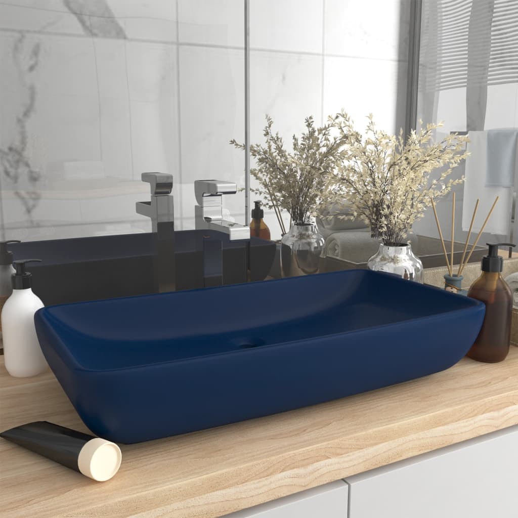 Lavabo Rettangolare Blu Opaco 71x38 - Design Bagno di Lusso