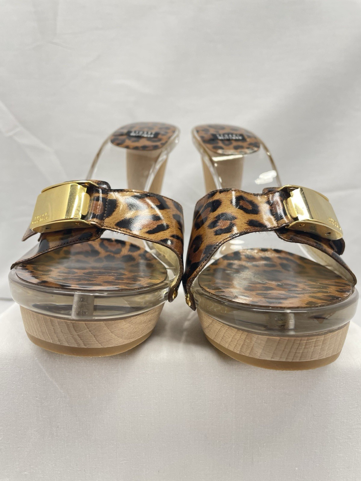 Stuart Weitzman Leopard Animal Print leather heels W/Clear see through sole