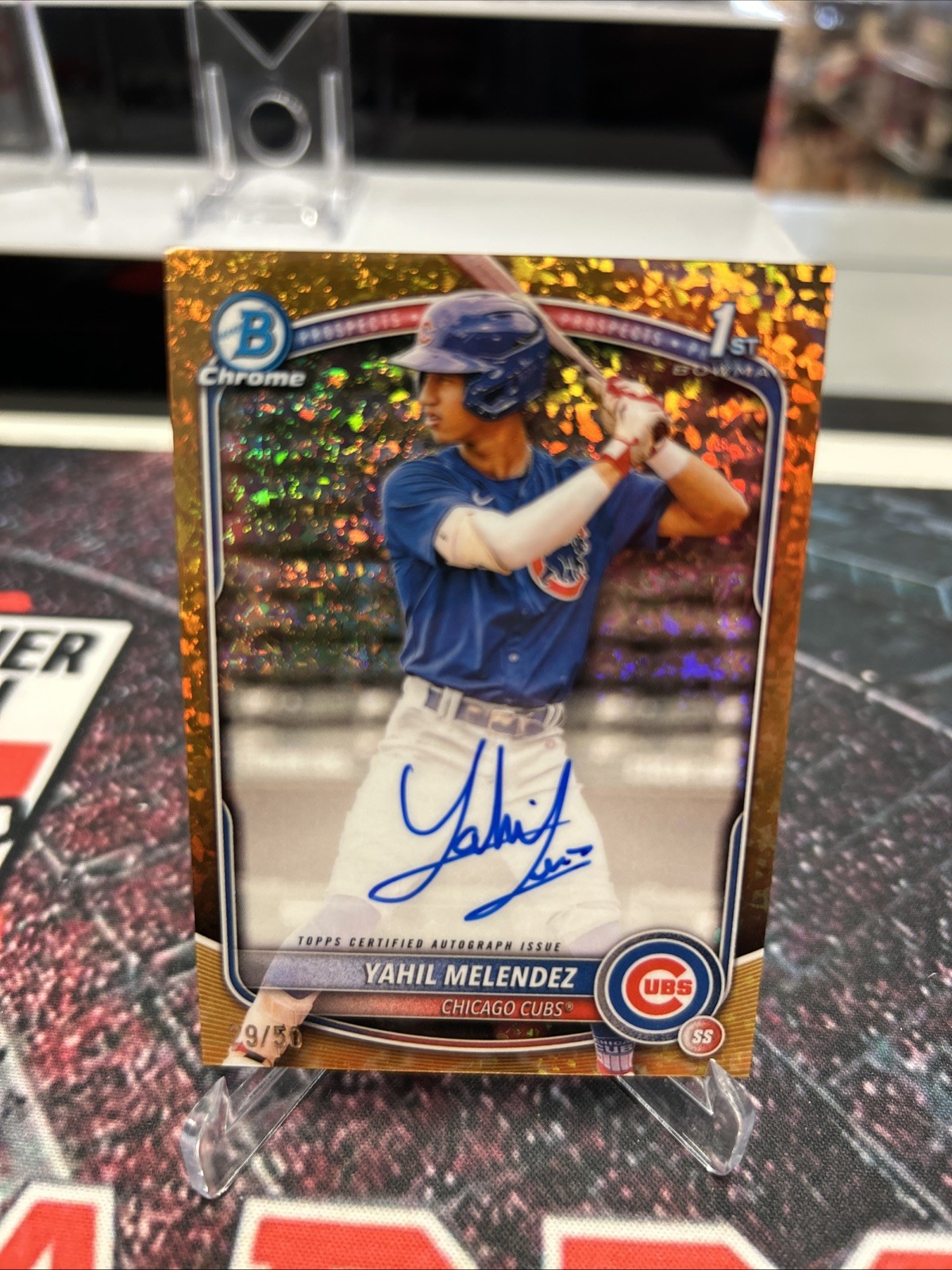 2025 Bowman Chrome Yahil Melendez Auto Gold Mini Diamond Refractor 1st #29/50