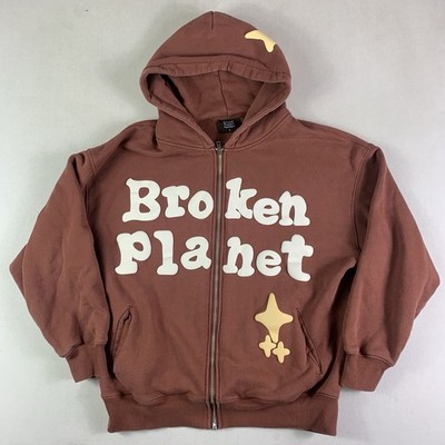 Broken Planet Market zip-up hoodie Brown Mens Size Medium Pullover