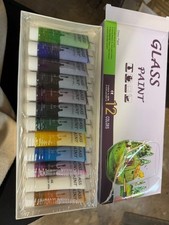 Glass Paint Set Non-Toxic Acrylic Stained Glass Paint 12 Colors .4oz Tubes