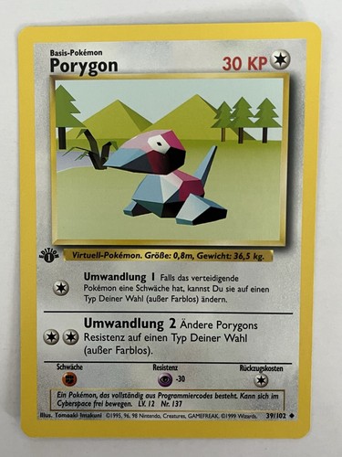 1st Edition Porygon 39/102 German Base Set WOTC Pokemon Card Uncommon NM