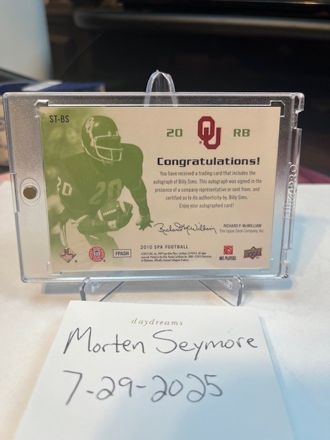 Billy Sims 2010 SP Authentic Sign of the Times Autograph Card #ST