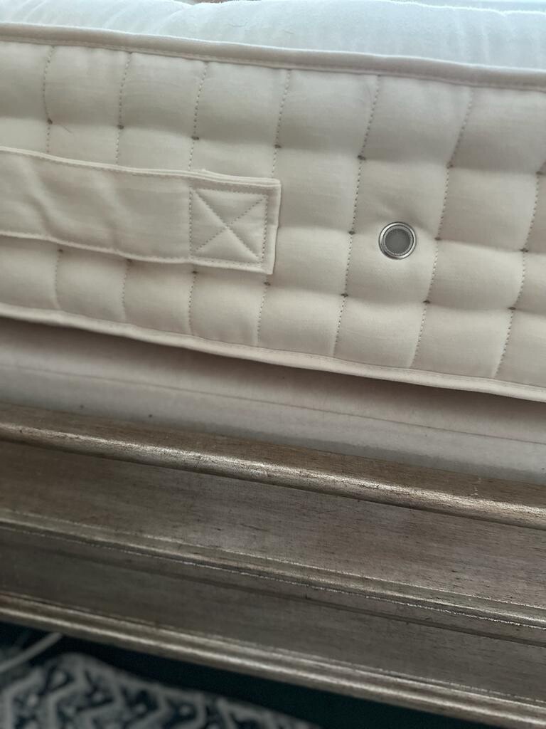 Luxury super king bed frame, And So To Bed, Platinum leaf & blush pink