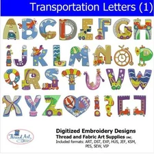 Embroidery Design Set- Transportation Letters- 31 Designs - 9 Formats- USB Stick