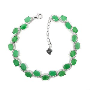 6x4mm-Oval-Natural-Green-Emerald-Gemstone-925-Sterling-Silver-Chain-Bracelet