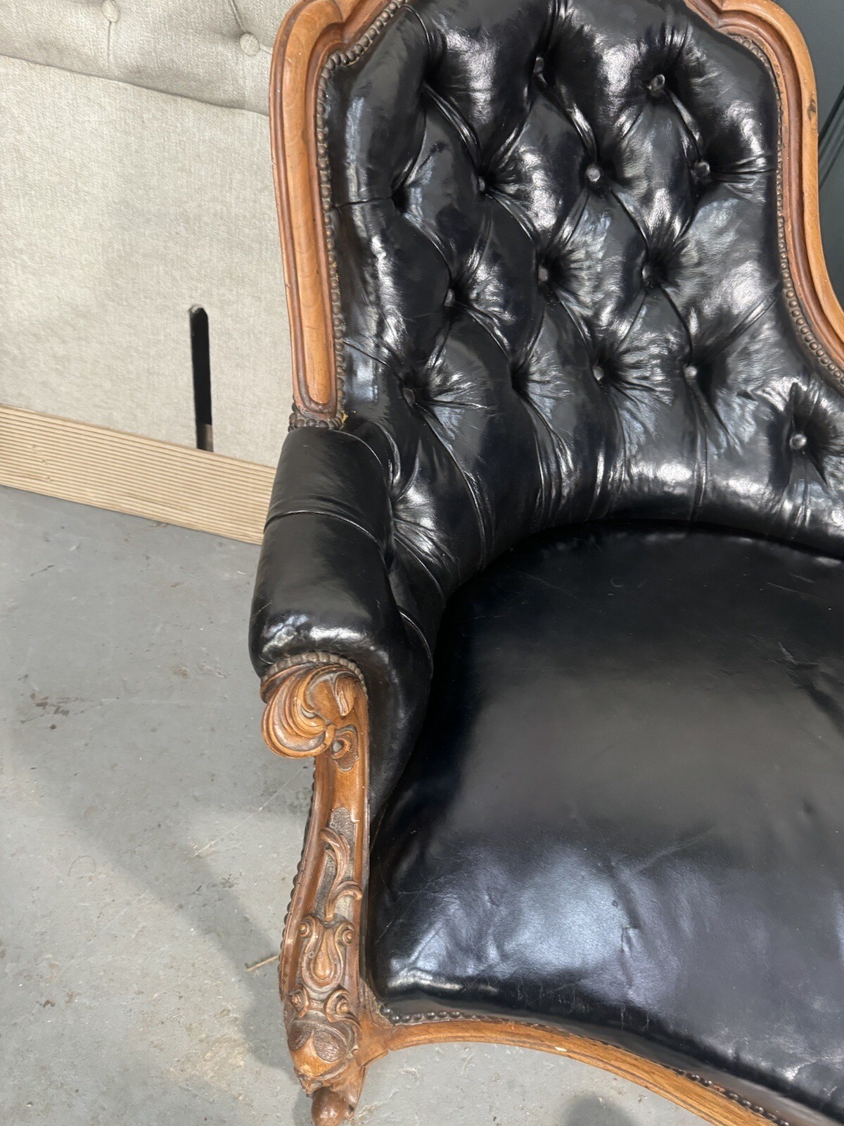 Vintage Antique Black Leather Chaise Longue eBay