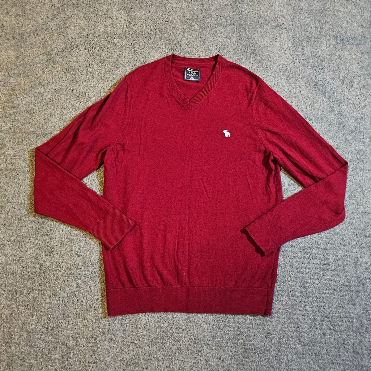 Abercrombie Fitch Sweater Mens XL Red Merino Wool V Neck Long
