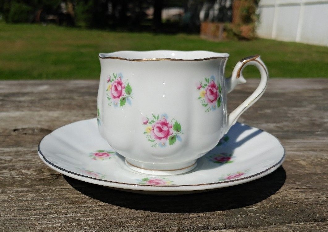 Vintage FTD Flower Delivery Teacup Tea Cup & Saucer Pink Roses Japan