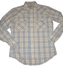 VtG LEVI'S 1970s Light Blue/White Plaid Pearl Snap Pockets Western Shirt M