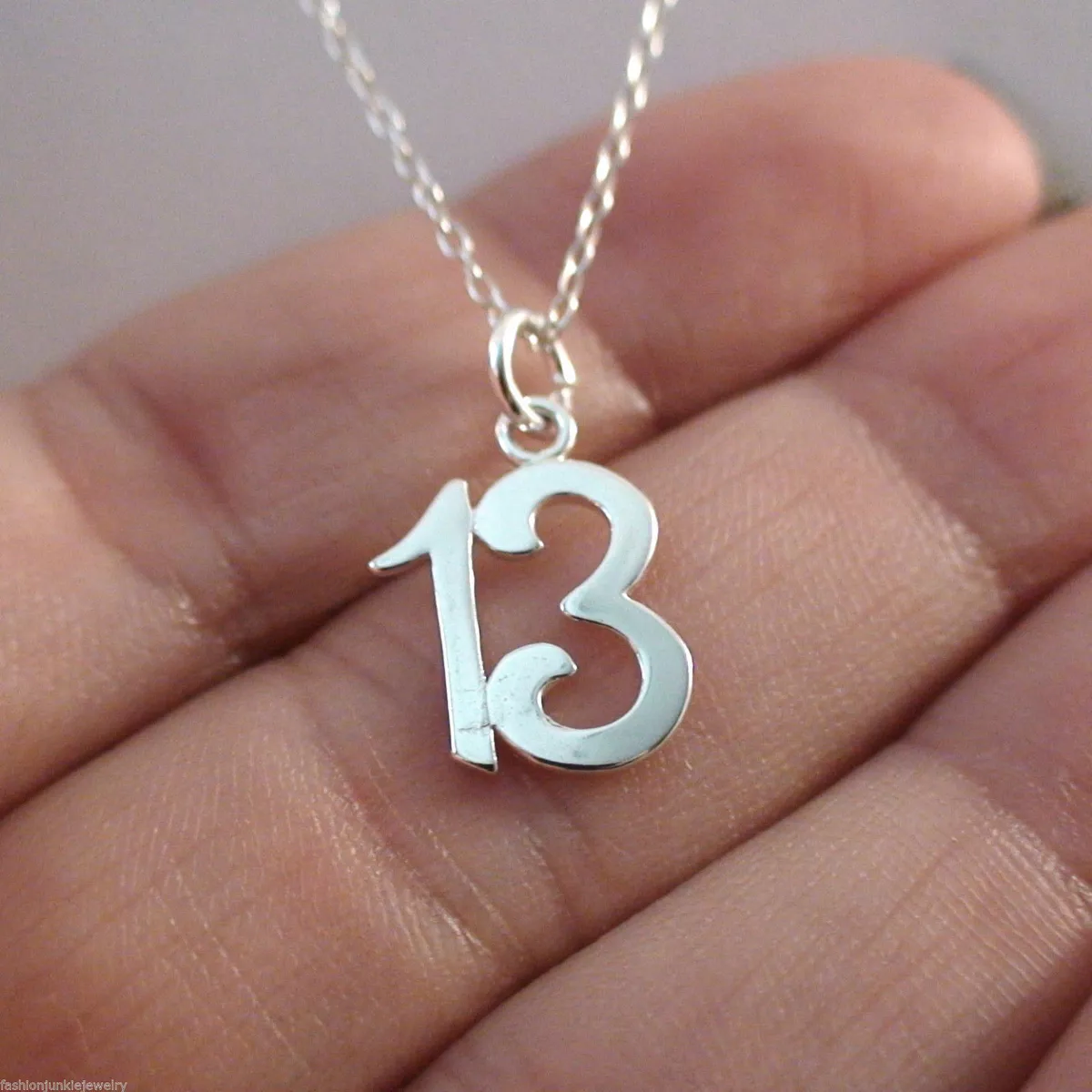 Number 13 Charm Necklace 925 Sterling Silver 13th Thirteen