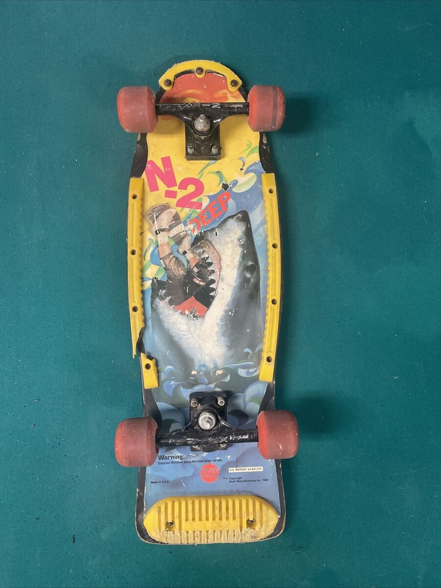 VTG Nash Skateboard 1989 Deck Wheels N-2 Deep In Too Shark VTG Nash Skateboard 1989 Deck Wheels N-2 Deep In Too Shark
