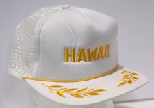 HAWAII White/Gold Hawaiian Headwear Trucker Hat Mesh Snap OSFA Vintage 040225WT