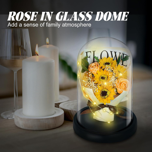 Preserved Sunflower Rose in Glass Dome Gift for Women,Forever Flowers Rose Gifts - Picture 4 of 12