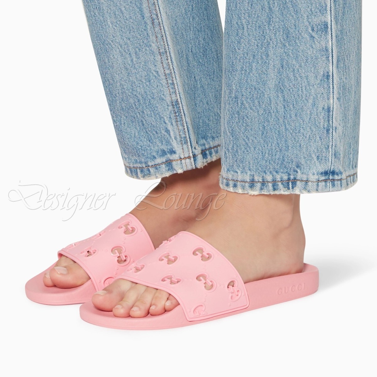 NEW GUCCI Women's Pursuit GG Logo Rose Pink Pool Slide