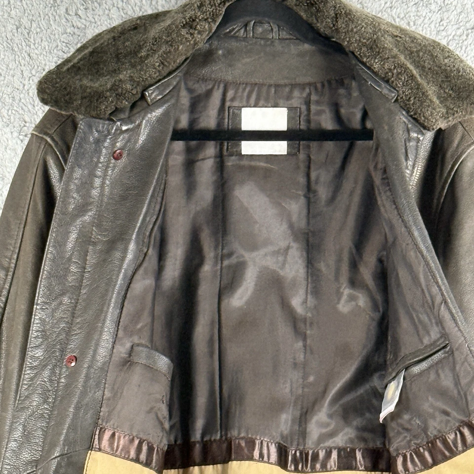 Abrigo de piel de búfalo vintage para hombre L/XL cuero pesado cuello de oveja tallador París Foto 4 de 4