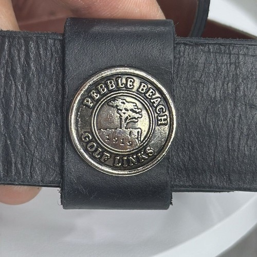(H)Two Pebble Beach boys' leather belts with black and white metal silve buckles - Picture 12 of 16