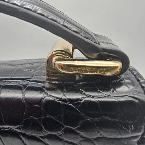Calvin Klein Black Croc Embossed Handbag Satchel Purse - Missing Crossbody Strap - Picture 7 of 18
