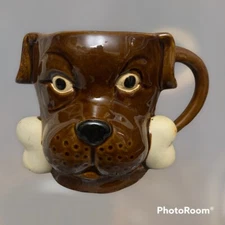 Boston Warehouse Trading Company Woof Brown Bull Dog Bone Paws Figural Mug 