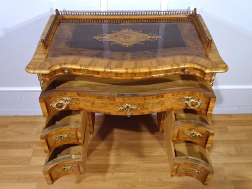 HANNIS ANTIQUE STORE / DRESDNER BAROCK DAMEN SEKRETÄR UM 1860 - 1880 / NUSSBAUM - Bild 3 von 14