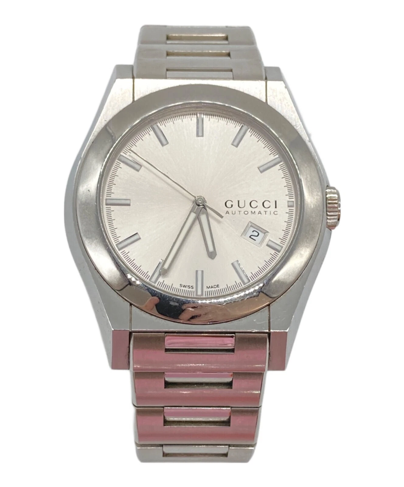 Montre homme Gucci 115.2 automatique cadran argenté ronde 32 mm analogique SS du Japon